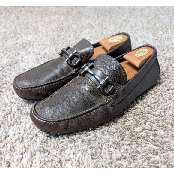 Salvatore Ferragamo Parigi Gancini Driver Loafers Men 10 EE 2E Leather Horse Bit - Picture 1 of 13